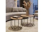 MCA 2Er-Set Couchtisch MCW-P58, Beistelltisch Kaffeetisch Loungetisch, Industrial Metall Holz Eiche