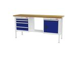 Stier Werkbank Mit 5 Schubladen Und 1 TüR Bxtxh 2000X600X960 Mm Ral 7035 / Ral 5010 (905029)