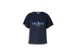 Tom Tailor Damen Loose Fit Scuba T-Shirt Mit Print, Blau, Uni, Gr. Xxxl
