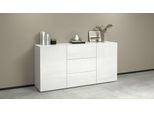 Sideboard Otto Home "Egypt, Kommode, Schrank, Grifflos", Weiß, B:160Cm H:80Cm T:90.122.057Cm, Sideboards, Sideboard, 2 TüRen, 3 SchubkäSten, Komplett Weiß Hochglanz Lackiert,Breite 160 Cm