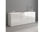 Sideboard Otto Home "Egypt, Kommode, Schrank, Grifflos", Weiß, B:200Cm H:80Cm T:40Cm, Sideboards, Sideboard, 4 TüRen, 3 SchubkäSten Mit Push-To-Open,Komplett Hochglanz Breite 200