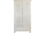 Kleiderschrank Otto Home "Fenris", Beige (Naturfarben), B:100Cm H:180Cm T:40Cm, Massivholz, SchräNke, Kleiderschrank, Pflegeleichtes Mangoholz, Mit Dekorativen Schnitzereien, HöHe 180 Cm