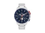 Chronograph Tommy Hilfiger "Bank", Silberfarben, Blau, Armbanduhren, Herren, Chronograph, Quarzuhr, Armbanduhr, Herrenuhr, Edelstahlarmband, Analog, Tag