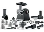 Bosch Fleischwolf "Serie 6 MFWS682B, 3,5Kg/Min., Zitruspresse, Raspel, Wurststopfer", Schwarz, B:20Cm H:24,7Cm T:24Cm, Zerkleinerer, 2 Lochscheiben (3&8Mm), 10 J Motorgarantie, Planetengetriebe, Schwarz