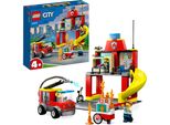 LEGO 60375 City Feuerwehr Feuerwehrstation und Löschauto, Lernspielzeug für Kinder ab 4 Jahren, Geschenk für Jungen und Mädchen, Feuerwehrauto-Spielzeug