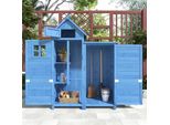 okwish Gartenschrank Gerätehaus 118 x 54 x 173 cm, Geräteschuppen mit Satteldach und Ablage, Garten-Geräteschrank Holz Gerätehaus, wetterfest, Blau