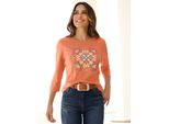 3/4-Arm-Shirt Classic Basics "3/4-Arm-Shirt", Damen, Gr. 44, Orange (Papaya, Ecru), 100% Baumwolle, Bedruckt, Gemustert, Mehrfarbig, Rundhals, Shirts 3/4-Arm-Shirt
