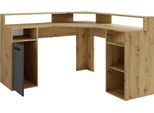 Gamingtisch Byliving "Fox", Grau (Artisan Eiche, Anthrazit, Artisan Eiche, Artisan Eiche), B:139Cm H:120Cm T:139Cm, Tische, Breite 139 Cm, Moderner Eck-Schreibtisch