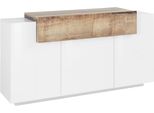Sideboard Home Affaire "Coro, Kommode, Schrank, Kredenz, Grifflos Mit EinlegeböDen", Weiß (Weiß Hochglanz, Ahornfarben), B:160Cm H:85,6Cm T:45Cm, Sideboards, Sideboard, Mit 1 Klappe, 3 TüRen, Doppeltiefe B/T/H 160X45X85,6Cm