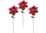 Winterliche Kunstpflanze I.Ge.A. "Kunstblume, KüNstliche Poinsettiablume, Weihnachtsdeko", Rot, H:73Cm Ø:20Cm, Polyester, Kunstpflanzen, Mit Glitter, Christstern, Weihnachtsstern, 3Er Set