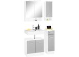BadmöBel-Set Welltime "Ribera", Grau (Weiß, Hellgrau), Holzwerkstoff, Mdf, Melamin, KastenmöBel-Sets, BadmöBel-Set, Spiegelschrank, Waschplatz, HäNgeschrank, Unterschrank