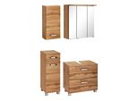 BadmöBel-Set Welltime "Ravenna", Braun (Eichefarben), Mdf, Melamin, KastenmöBel-Sets, BadmöBel-Set, HäNgeschrank, Unterschrank, Spiegelschrank, Waschbeckenunterschrank