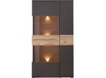 Vitrine Forte "Como", Grau (Grau, Eichefarben), B:90Cm H:168Cm T:41Cm, Fsc-Zertifizierter Holzwerkstoff, SchräNke, Vitrine, Highboard, Led Beleuchtung EinlegeböDen, GlastüRe, Soft Close