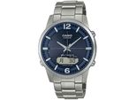 Funkchronograph Casio Funk, Silber (Titansilberfarben, Dunkelblau), Armbanduhren, Herren, Armbanduhr, Herrenuhr, Solaruhr, Funkuhr, Titanarmband, Saphirglas