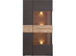 Vitrine Forte "Como", Grau (Grau, Eichefarben), B:90Cm H:168Cm T:41Cm, Fsc-Zertifizierter Holzwerkstoff, SchräNke, Vitrine, Highboard, Led Beleuchtung EinlegeböDen, GlastüRe, Soft Close