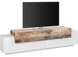 Lowboard Home Affaire "Coro,Lowboard,Tv-Kommode,Tv-MöBel,Tv-Bank", Weiß (Weiß Hochglanz, Ahornfarben), B:200Cm H:51,6Cm T:45Cm, Sideboards, Lowboard, Mit 3 Klappen Davon 2 Mit Push-To-Open Funktion Breite 200 Cm