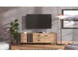 Lowboard Home Affaire "Laval, Tv-Board, Tv-Kommode, Tv-Schrank, Tv-Unterschrank, Tv-MöBel", Braun (Artisan Eiche), B:157Cm H:52Cm T:40Cm, Holzwerkstoff, Mdf, Metall, Sideboards, Lowboard, Modernes Lowboard In Artisan-Dekor Mit Viel Stauraum, Lamellen-Optik