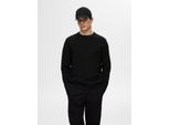 Rundhalspullover Selected "Slhross Ls Knit Structure Crew Neck Noos", Herren, Gr. Xl, Schwarz, Strick, Obermaterial: 100% Baumwolle, Unifarben, Regular Fit Normal, Rundhals, RippbüNdchen, Pullover Rundhalspullover, Baumwolle, Regular Fit