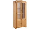 Vitrine Otto Home "Adele", Beige (Gelaugt, GeöLt), SchräNke, Vitrine, 4-TüRig, HöHe 185 Cm, Mit GlaseinsäTzen, Aus Massiver Kiefer, Fsc