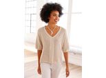 V-Ausschnitt-Pullover Heine "Pullover", Damen, Gr. 42, Beige (Elfenbeinfarben), 100% Baumwolle, Unifarben, Pullover