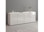 Sideboard Otto Home "Egypt, Kommode, Schrank, Grifflos", Weiß, B:180Cm H:70Cm T:38Cm, Sideboards, Sideboard, 4 TüRen, Fronten Hochglanz Lackiert, Breite 180