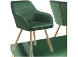 Tectake® Esszimmerstuhl, Gepolstert, In Samtoptik, Gesteppt, Schlanke, Goldene Stahlbeine, 58 X 62 X 82 Cm