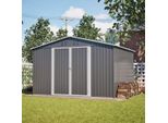 Metall Gerätehaus Grau 300x252x191 cm mit Satteldach, XXXL Geräteschuppen für Gartengeräte & Werkzeug