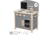 SpielküChe Roba "SpielküChe, Grau/Natur", Beige (Natur, Grau), SpielküChen, Kinderb:52Cm H:63Cm T:30Cm, Holz, Mdf, Mit Kreidetafel, Pfanne Und KüChezubehöR, B:52Cm H:63Cm T:30Cm