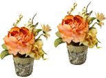 Kunstpflanze I.Ge.A. "Gesteck Aus Chrysantheme", Orange, B:14Cm H:19Cm L:19Cm, Kunstpflanzen, Kunstpflanze, Im Topf, 2Er Set