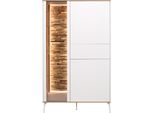 Highboard MÄUsbacher, Ice Weiß Supermatt, Asteiche, B:101Cm H:160Cm T:42Cm, Sideboards, Highboard, Faro Highboard B 101 Cm, Inkl. Beleuchtung, Push To Open, MetallfüßE