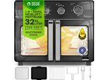 TurboTronic digitaler Heißluftofen XXL – AF32MFD – 32 l, 4-in-1 Minibackofen & Airfryer ab 80 °C, Power-Heißluftfritteuse, Drehspieß für Hähnchen Black