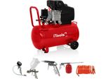 Ölluftkompressor 50L 8 bar 115 PSI Schalldämpfer 2CV 1,5KW + Kit 5 Druckluftzubehör ITOOLS