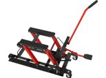 JOIEYOU Hydraulischer Motorradhebebühnen Metall Motorradheber mit Langer Deichsel, Fußrasten & Rädern, Faltbare Motorradlift Belast bis 680KG Motorrad Montageständer im Garage/Werkstatt