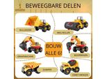 Baustellenfahrzeug-Set – 6-in-1-Spielzeug – Bagger – Lernspielzeug – Bulldozer – mit Aufbewahrungsbox und Schraubendreher