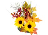 Kunstblume I.Ge.A. "Gesteck Aus Sonnenblumen Auf Stein", Gelb (Gelb, Orange), B:20Cm H:28Cm L:12Cm, Polyester, Kunstpflanzen, KüNstliche Blumen Herbstgesteck Deko Ornamente FüR Halloween