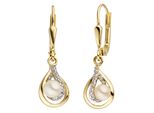 Perlenohrringe Jobo, Gelb (Gelbgold 375), Ohrringe, Damen, 4Mm, Gelbgold 375 Perlen, Gelbgold 375, Perlen, 375 Gold Mit 2 SüßWasser-Zuchtperlen Und 24 Zirkonia