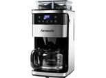 HANSEATIC Kaffeemaschine mit Mahlwerk HCMG105015SD, silber (schwarz, silber), 1,5 l, 15, Kaffeemaschinen, mit LCD Display und Timer