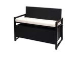 Poly-Rattan 2Er Sitzbank MCW-F39, Gartenbank Truhenbank, Staufach Aufbewahrung Sitzkissen ~ Anthrazit, Kissen Creme
