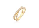 Fingerring Elli "Wickelring X Glamour 925 Silber, Mit Kristallen Von Swarovski" Gr. 52, Gold, Fingerringe, Damen, 52Mm,Mit Steinen, Silber 925 (Sterlingsilber), 3Mm, Fingerring