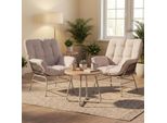 2Er-Set Loungestuhl MCW-P75, Loungesessel Relaxstuhl, Stoff 220G/M² Poly-Rattan Metall ~ Hellgrau, Polster Beige