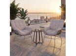 2Er-Set Gartenstuhl MCW-P75, Gartensessel Loungesessel, Stoff 220G/M² Poly-Rattan Metall ~ Hellgrau, Polster Beige