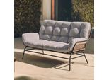2Er-Sofa MCW-P75, Gartensofa Gartenbank Couch 2-Sitzer, Stoff 220G/M² Poly-Rattan Metall ~ Dunkelgrau, Polster Hellgrau
