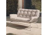 2Er-Sofa MCW-P75, Gartensofa Gartenbank Couch 2-Sitzer, Stoff 220G/M² Poly-Rattan Metall ~ Hellgrau, Polster Beige