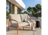 Aluminium-Gartenbank MCW-O11, Outdoor 2-Sitzer Sitzbank Sofa, Olefin Stoff (205 G/M²) 125Cm ~ Terrakotta Polster Beige