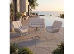 Lounge-Set MCW-P75, Gartengarnitur Sofa Sitzgruppe, Stoff 220G/M² Poly-Rattan Metall ~ Hellgrau, Polster Beige