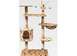 Katzen-Kratzbaum 125 cm Beige mit Pfoten-Aufdruck Katzenmöbel für kleine und große Katzen