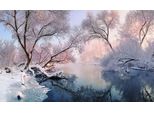Fototapete Papermoon "Fluss In Schneelandschaft", Bunt, B:4,5M L:2,8M, Vlies, Tapeten