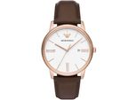 Quarzuhr Emporio Armani, Rosa (Braun, Weiß), Armbanduhren, Herren, Quarzuhr, Armbanduhr, Herrenuhr, Datum, Analog, Lederarmband