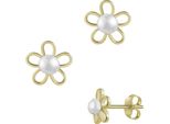 Paar Ohrstecker Firetti "Schmuck Geschenk Silber 925 Ohrschmuck Ohrringe Blume", Gold (Gelbgoldfarben, Weiß), Ohrringe, Damen, 3,5Mm, Perlen Silber 925 (Sterlingsilber), Perlen, Silber 925 (Sterlingsilber), Made In Germany - Mit SüßWasserzuchtperle