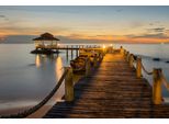 Fototapete Papermoon "Wooded Bridge Pier Between Sunset", Bunt, B:4M L:2,6M, Vlies, Tapeten